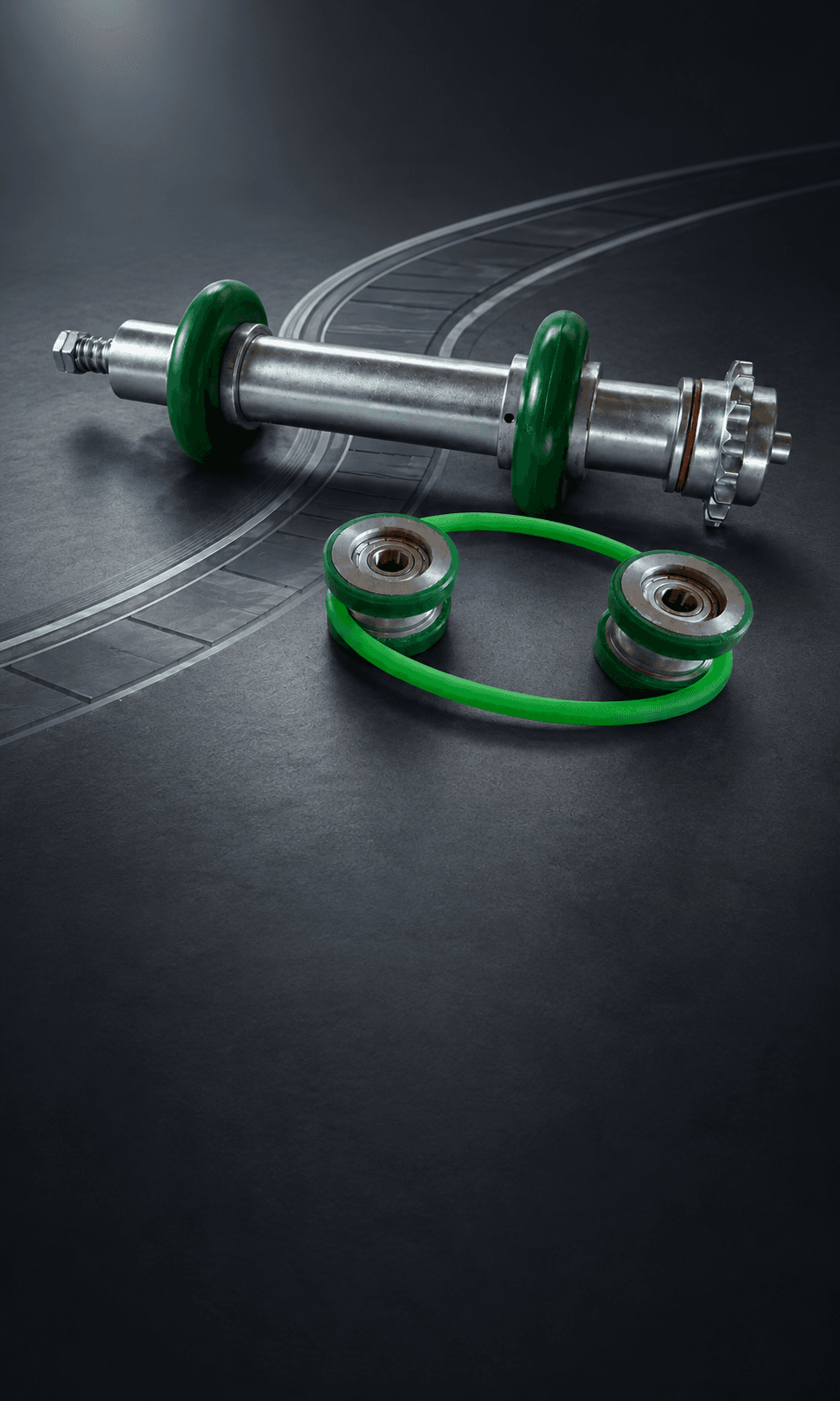 Complete SHUANG SHUN chain-driven roller assembly and green O-belt pulley components.