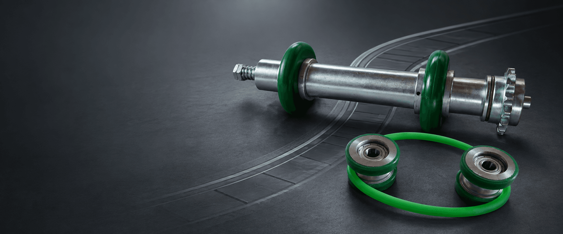 Complete SHUANG SHUN chain-driven roller assembly and green O-belt pulley components.